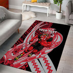 Personalized Essendon Bombers Area Rug Polynesian Tribal Bomber Pilot Mascot With Hibiscus Floral Art