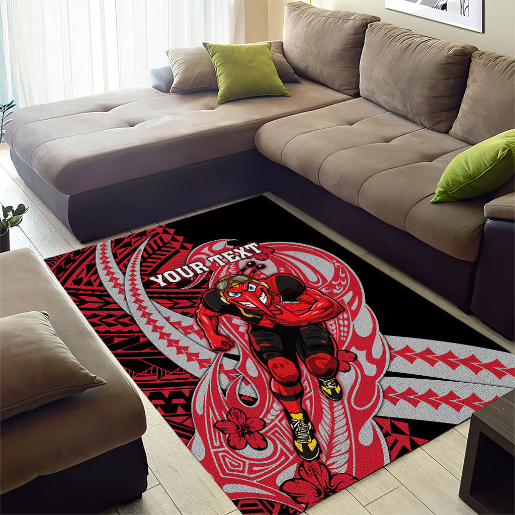 Personalized Essendon Bombers Area Rug Polynesian Tribal Bomber Pilot Mascot With Hibiscus Floral Art