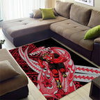 Personalized Essendon Bombers Area Rug Polynesian Tribal Bomber Pilot Mascot With Hibiscus Floral Art