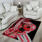 Personalized Essendon Bombers Area Rug Polynesian Tribal Bomber Pilot Mascot With Hibiscus Floral Art