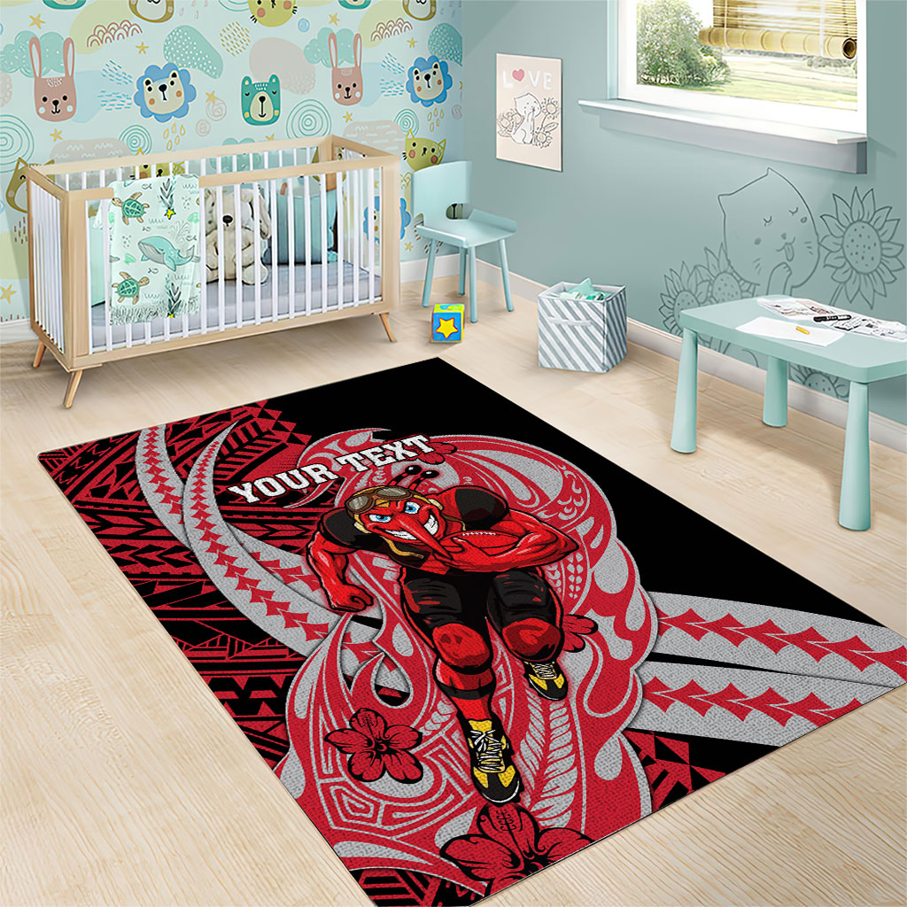 Personalized Essendon Bombers Area Rug Polynesian Tribal Bomber Pilot Mascot With Hibiscus Floral Art