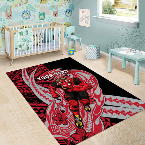 Personalized Essendon Bombers Area Rug Polynesian Tribal Bomber Pilot Mascot With Hibiscus Floral Art