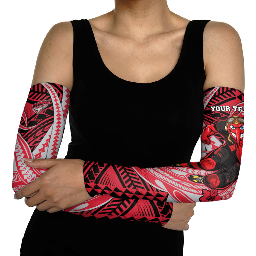 Personalized Essendon Bombers Arm Sleeves Polynesian Tribal Bomber Pilot Mascot With Hibiscus Floral Art