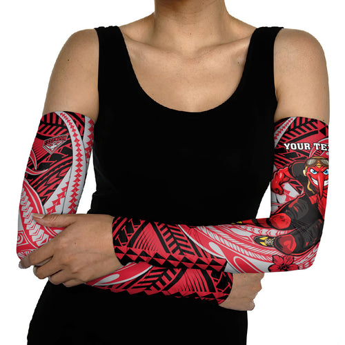 Personalized Essendon Bombers Arm Sleeves Polynesian Tribal Bomber Pilot Mascot With Hibiscus Floral Art