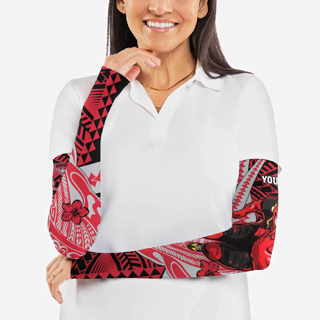 Personalized Essendon Bombers Arm Sleeves Polynesian Tribal Bomber Pilot Mascot With Hibiscus Floral Art