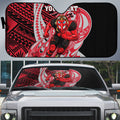 Personalized Essendon Bombers Auto Sun Shade Polynesian Tribal Bomber Pilot Mascot With Hibiscus Floral Art