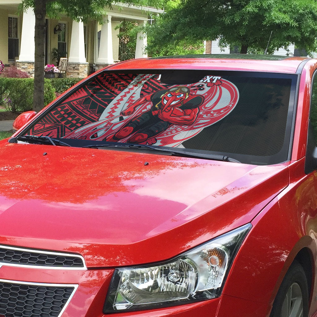 Personalized Essendon Bombers Auto Sun Shade Polynesian Tribal Bomber Pilot Mascot With Hibiscus Floral Art