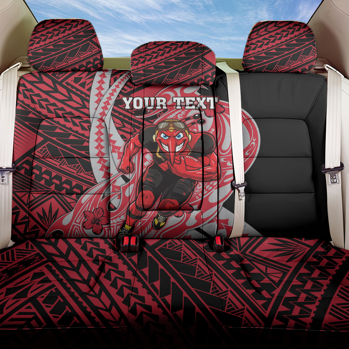 Personalized Essendon Bombers Back Car Seat Cover Polynesian Tribal Bomber Pilot Mascot With Hibiscus Floral Art