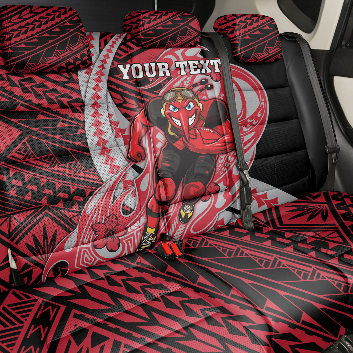 Personalized Essendon Bombers Back Car Seat Cover Polynesian Tribal Bomber Pilot Mascot With Hibiscus Floral Art