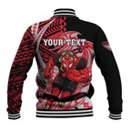 Personalized Essendon Bombers Baseball Jacket Polynesian Tribal Bomber Pilot Mascot With Hibiscus Floral Art