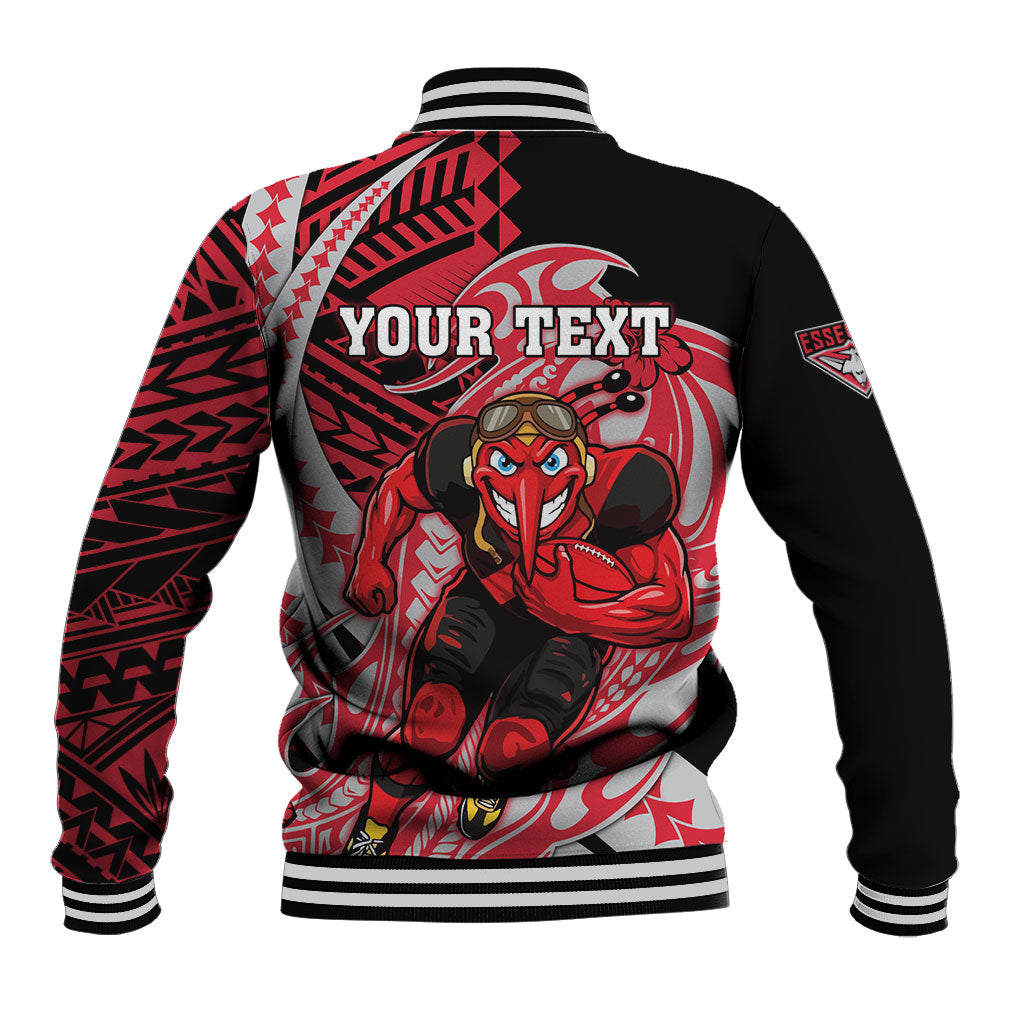 Personalized Essendon Bombers Baseball Jacket Polynesian Tribal Bomber Pilot Mascot With Hibiscus Floral Art