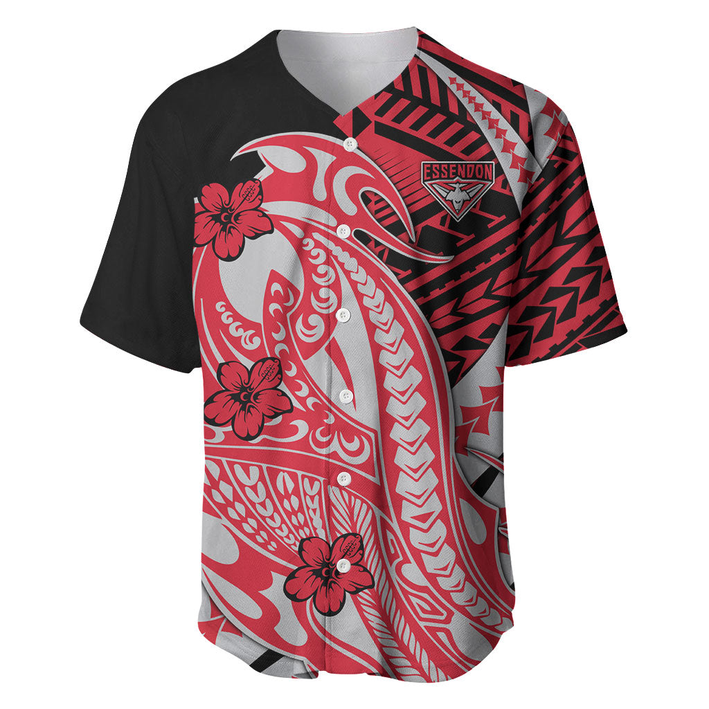 Personalized Essendon Bombers Baseball Jersey Polynesian Tribal Bomber Pilot Mascot With Hibiscus Floral Art