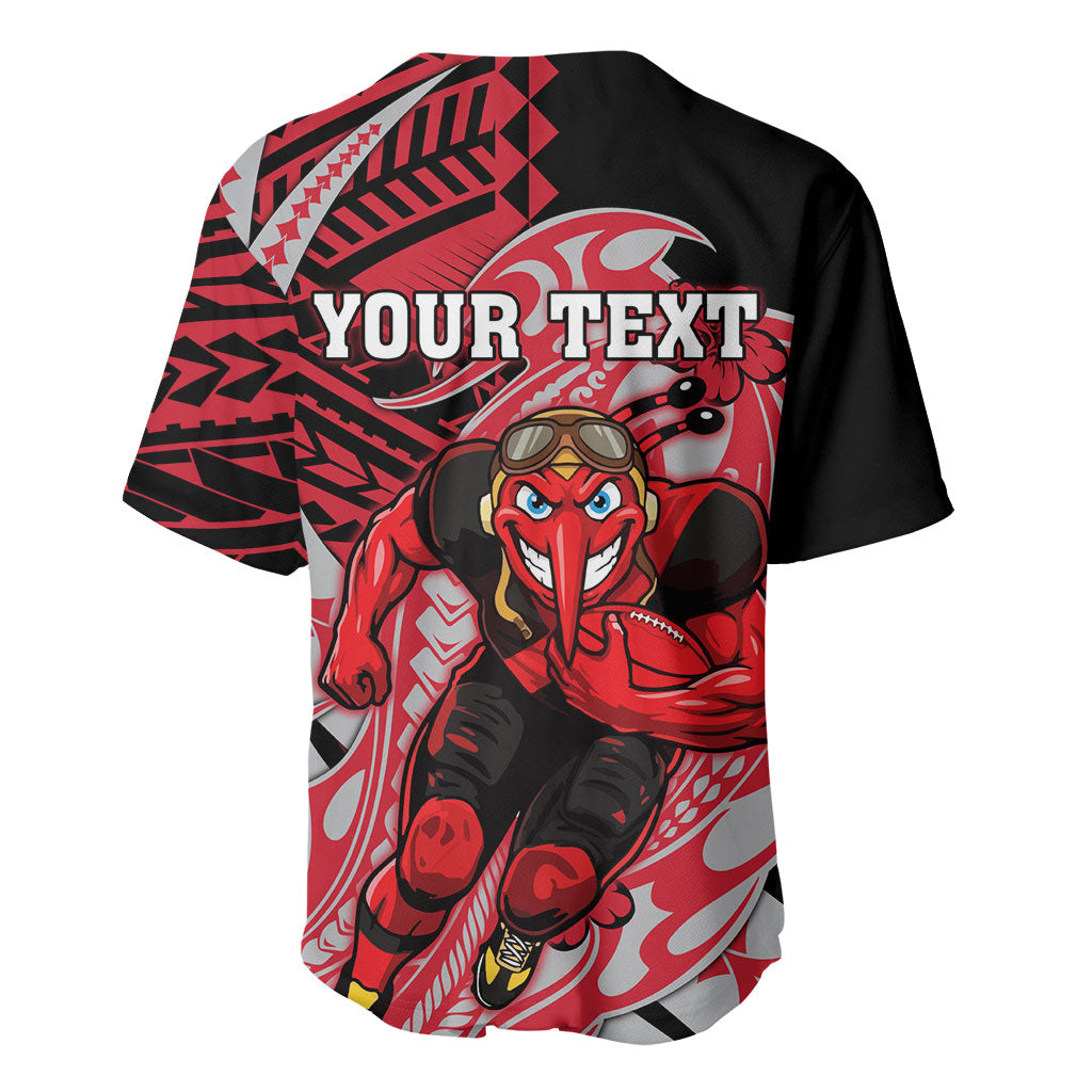 Personalized Essendon Bombers Baseball Jersey Polynesian Tribal Bomber Pilot Mascot With Hibiscus Floral Art