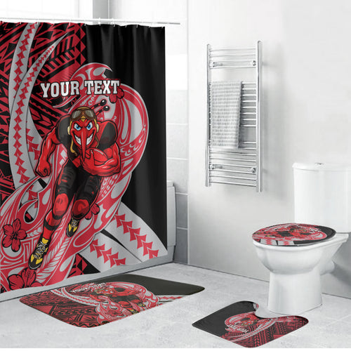Personalized Essendon Bombers Bathroom Set Polynesian Tribal Bomber Pilot Mascot With Hibiscus Floral Art