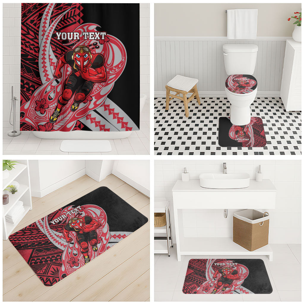 Personalized Essendon Bombers Bathroom Set Polynesian Tribal Bomber Pilot Mascot With Hibiscus Floral Art