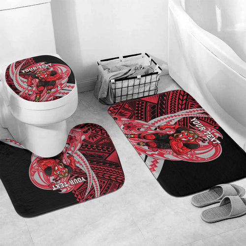 Personalized Essendon Bombers Bathroom Set Polynesian Tribal Bomber Pilot Mascot With Hibiscus Floral Art