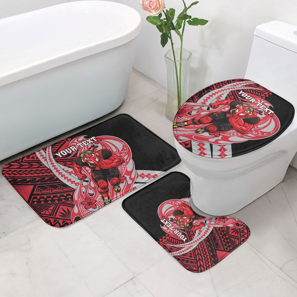 Personalized Essendon Bombers Bathroom Set Polynesian Tribal Bomber Pilot Mascot With Hibiscus Floral Art