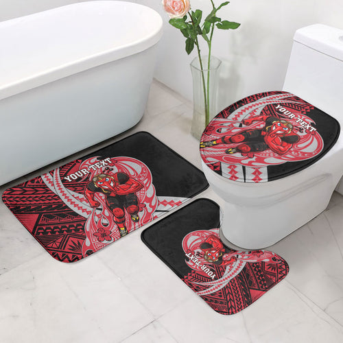 Personalized Essendon Bombers Bathroom Set Polynesian Tribal Bomber Pilot Mascot With Hibiscus Floral Art