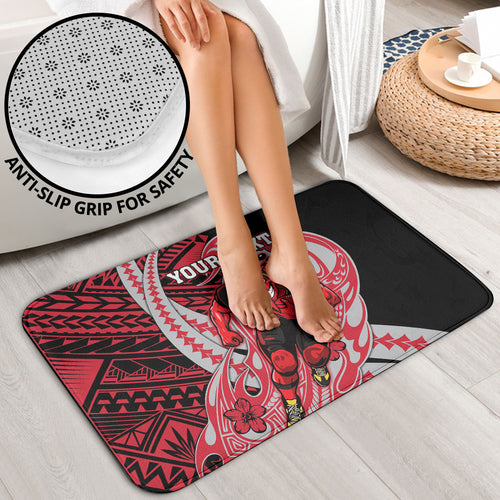 Personalized Essendon Bombers Bathroom Set Polynesian Tribal Bomber Pilot Mascot With Hibiscus Floral Art