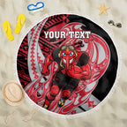 Personalized Essendon Bombers Beach Blanket Polynesian Tribal Bomber Pilot Mascot With Hibiscus Floral Art