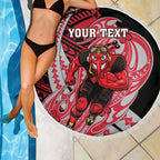 Personalized Essendon Bombers Beach Blanket Polynesian Tribal Bomber Pilot Mascot With Hibiscus Floral Art