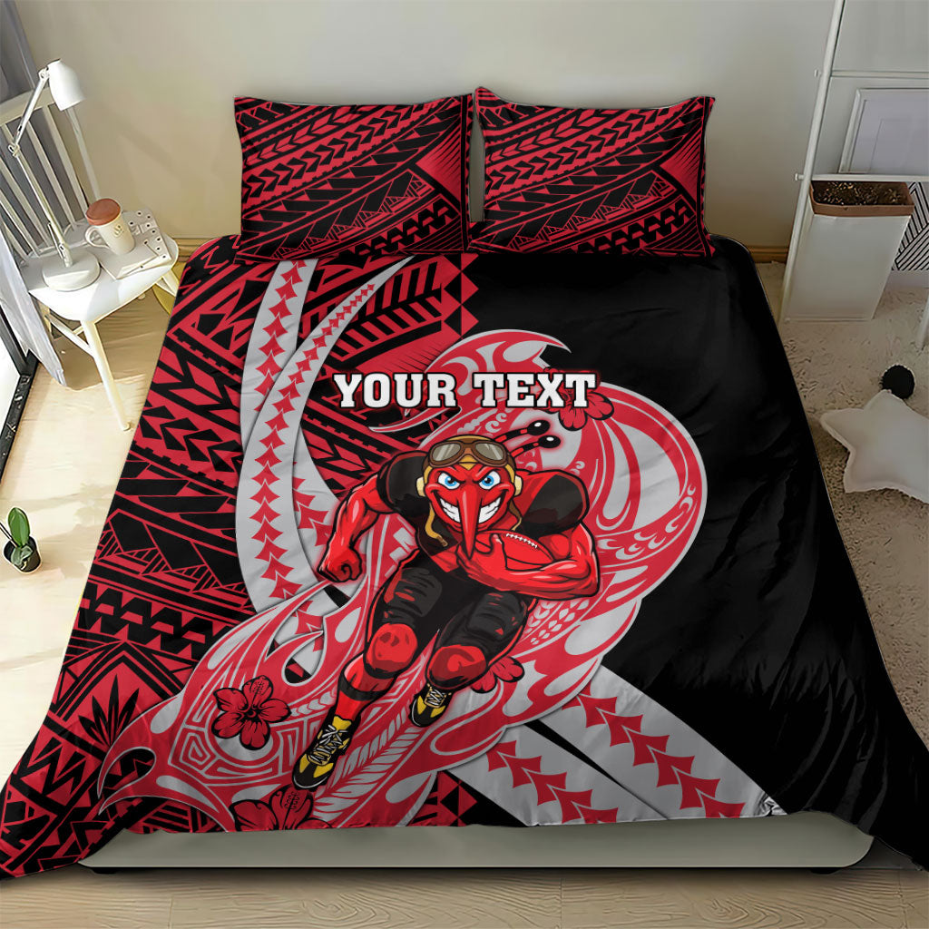 Personalized Essendon Bombers Bedding Set Polynesian Tribal Bomber Pilot Mascot With Hibiscus Floral Art