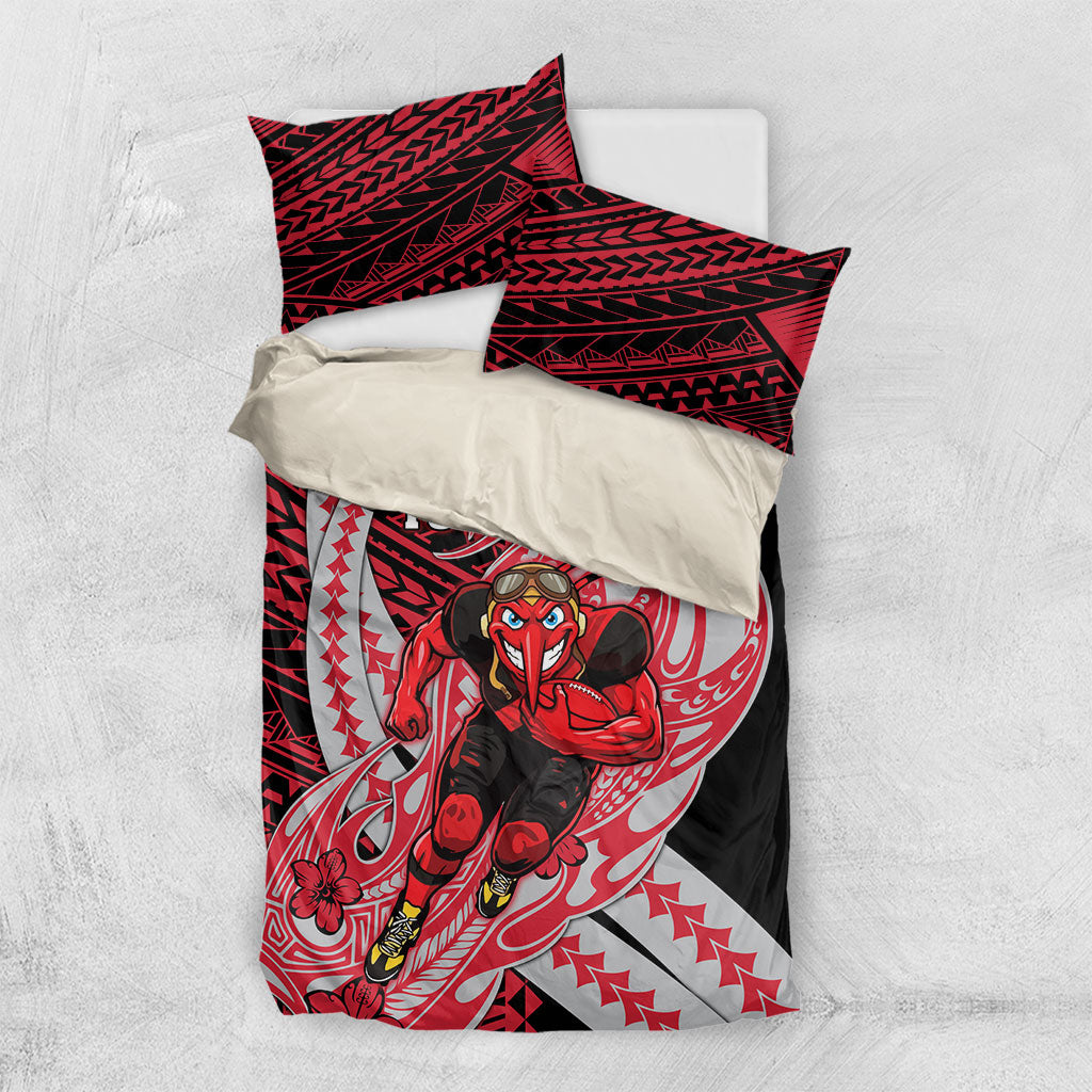 Personalized Essendon Bombers Bedding Set Polynesian Tribal Bomber Pilot Mascot With Hibiscus Floral Art