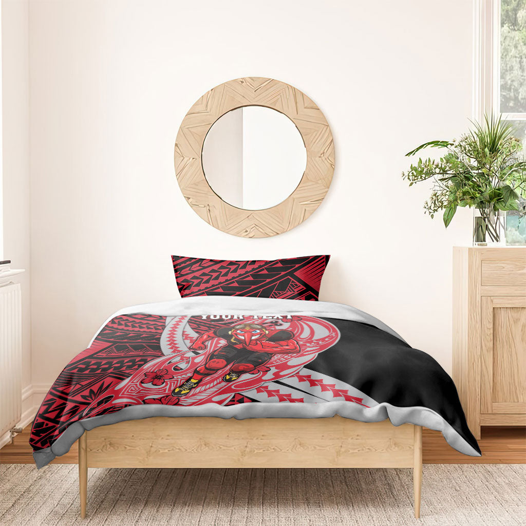 Personalized Essendon Bombers Bedding Set Polynesian Tribal Bomber Pilot Mascot With Hibiscus Floral Art