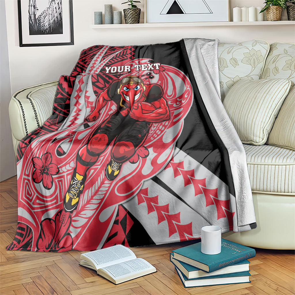 Personalized Essendon Bombers Blanket Polynesian Tribal Bomber Pilot Mascot With Hibiscus Floral Art