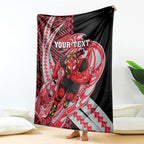 Personalized Essendon Bombers Blanket Polynesian Tribal Bomber Pilot Mascot With Hibiscus Floral Art