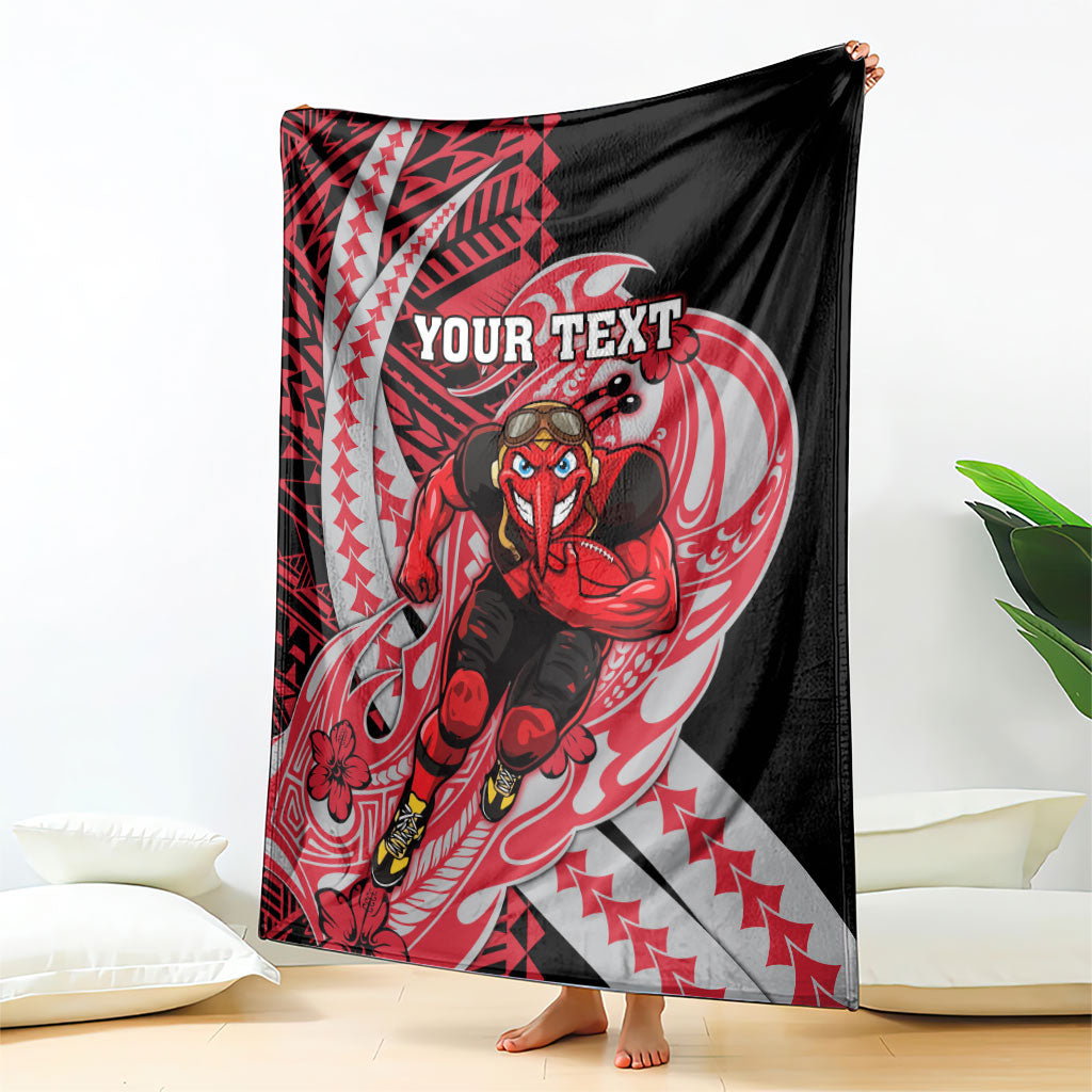 Personalized Essendon Bombers Blanket Polynesian Tribal Bomber Pilot Mascot With Hibiscus Floral Art
