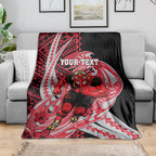 Personalized Essendon Bombers Blanket Polynesian Tribal Bomber Pilot Mascot With Hibiscus Floral Art