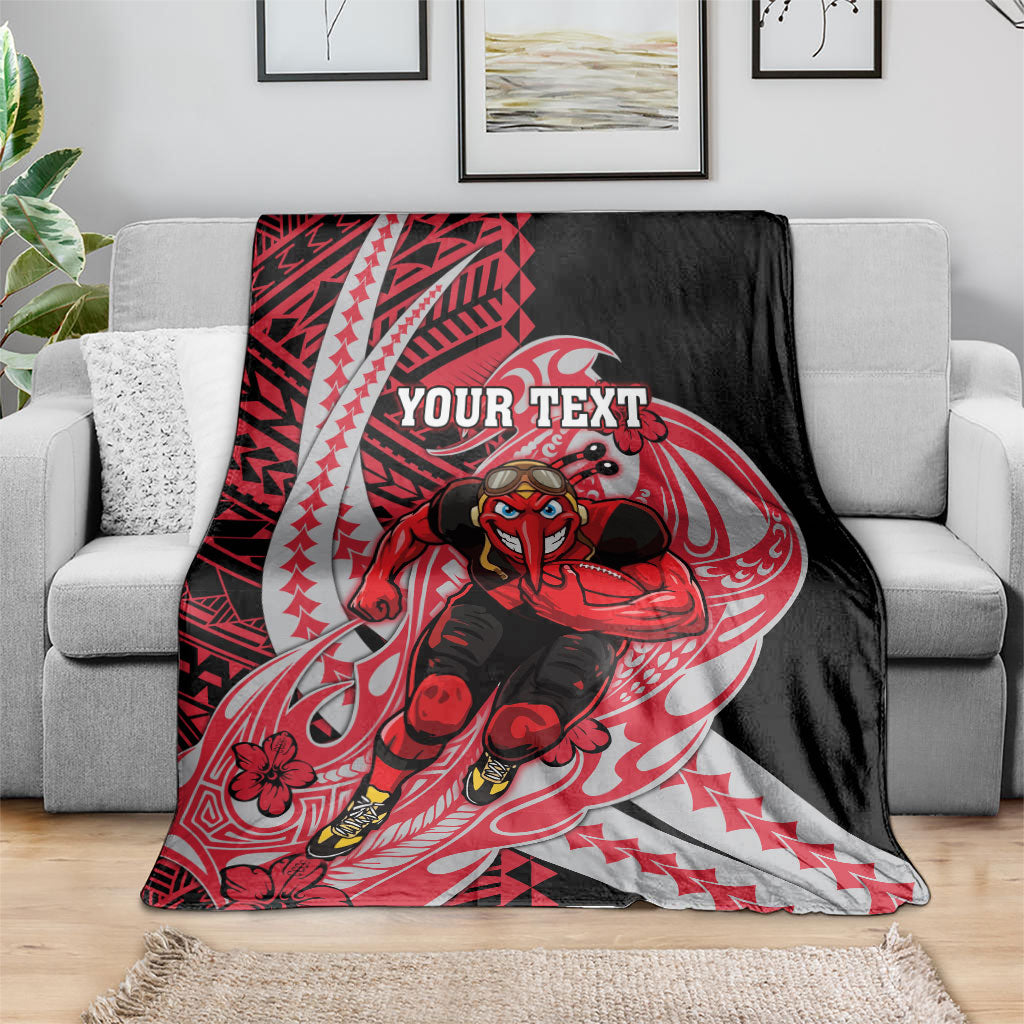 Personalized Essendon Bombers Blanket Polynesian Tribal Bomber Pilot Mascot With Hibiscus Floral Art