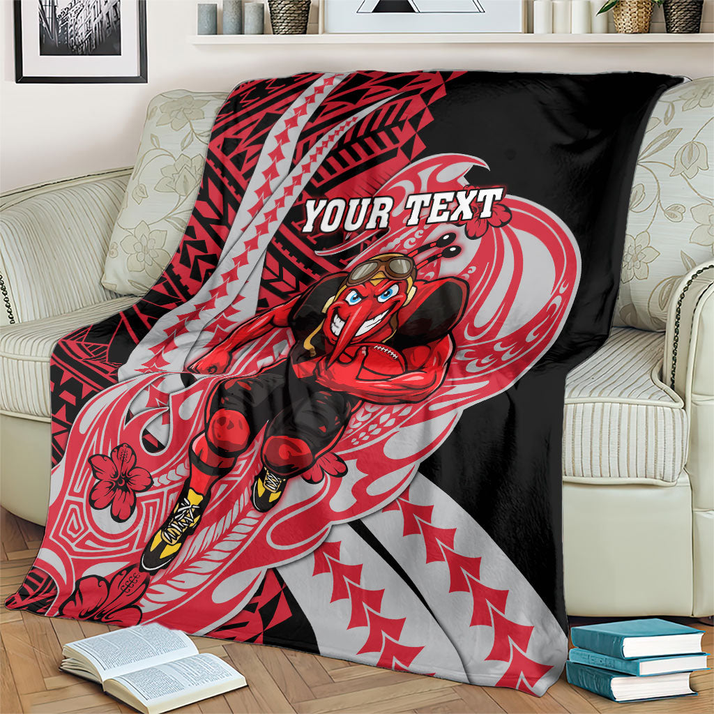 Personalized Essendon Bombers Blanket Polynesian Tribal Bomber Pilot Mascot With Hibiscus Floral Art