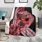 Personalized Essendon Bombers Blanket Polynesian Tribal Bomber Pilot Mascot With Hibiscus Floral Art