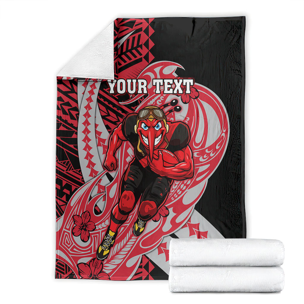 Personalized Essendon Bombers Blanket Polynesian Tribal Bomber Pilot Mascot With Hibiscus Floral Art