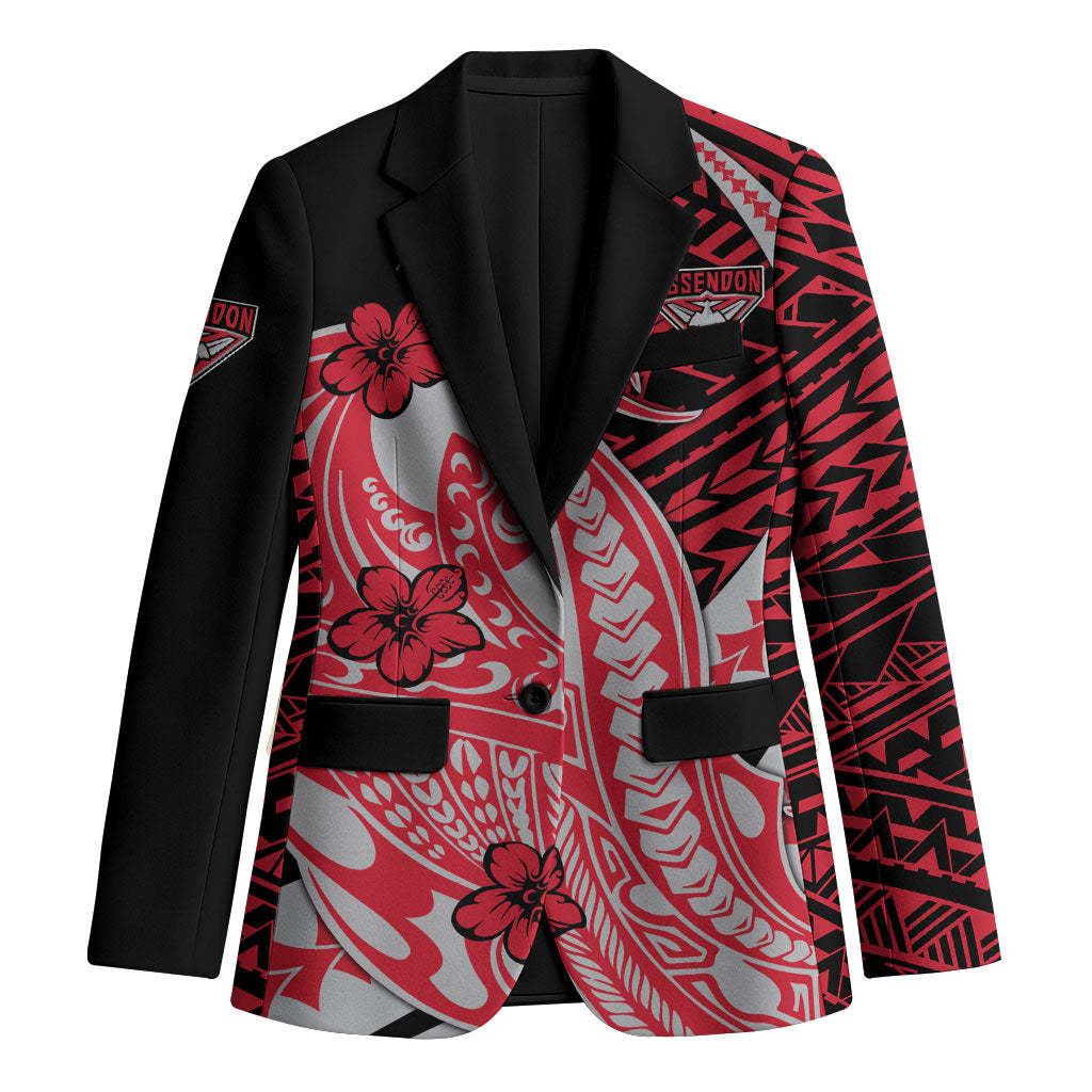 Personalized Essendon Bombers Blazer Polynesian Tribal Bomber Pilot Mascot With Hibiscus Floral Art