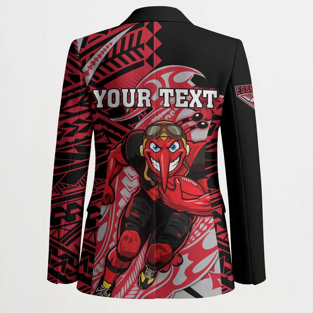 Personalized Essendon Bombers Blazer Polynesian Tribal Bomber Pilot Mascot With Hibiscus Floral Art