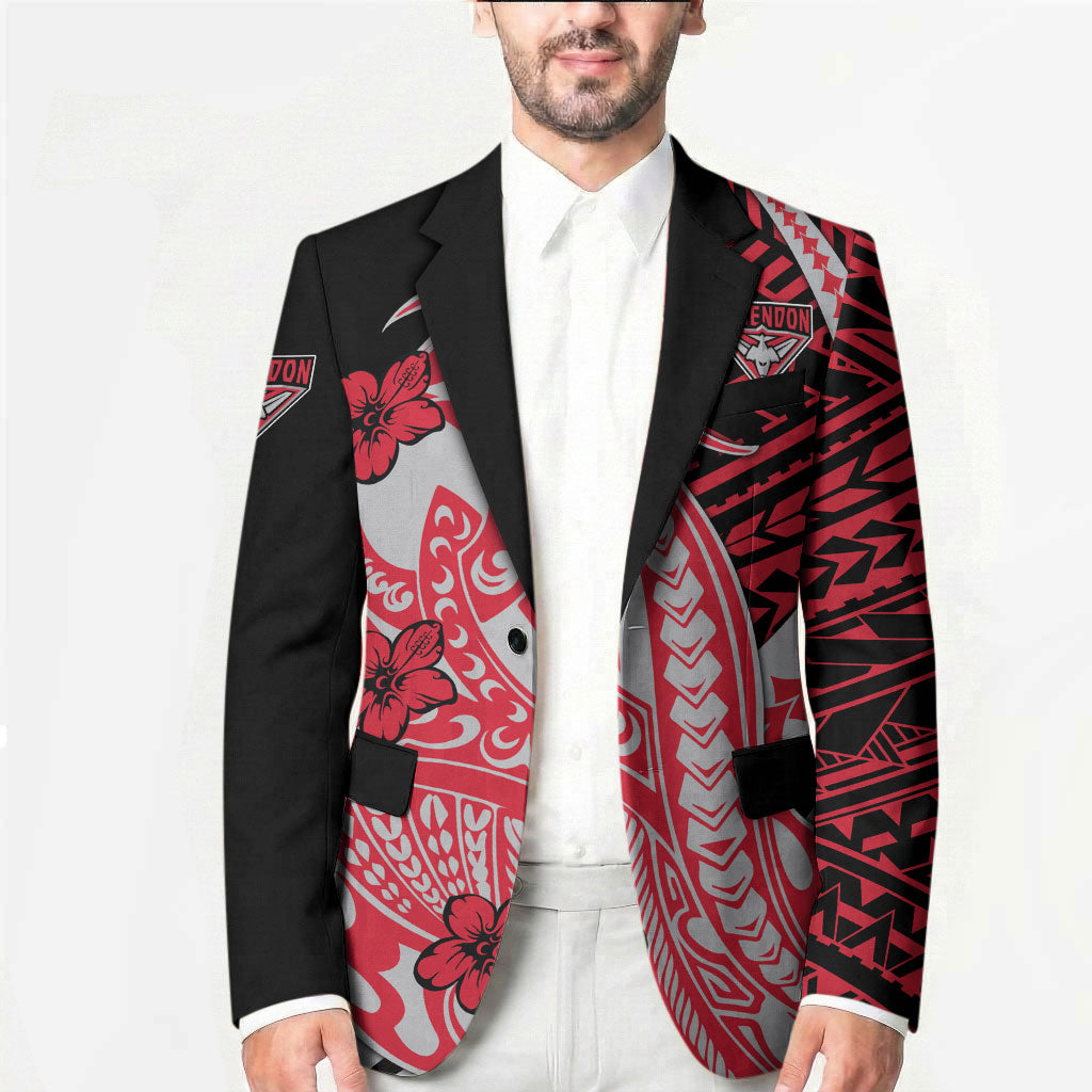 Personalized Essendon Bombers Blazer Polynesian Tribal Bomber Pilot Mascot With Hibiscus Floral Art
