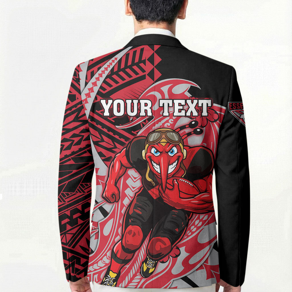 Personalized Essendon Bombers Blazer Polynesian Tribal Bomber Pilot Mascot With Hibiscus Floral Art