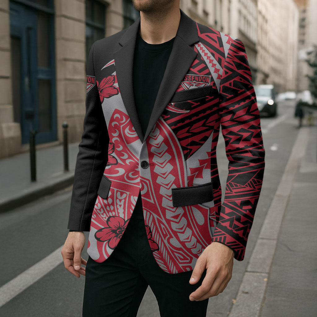 Personalized Essendon Bombers Blazer Polynesian Tribal Bomber Pilot Mascot With Hibiscus Floral Art