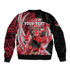 Personalized Essendon Bombers Bomber Jacket Polynesian Tribal Bomber Pilot Mascot With Hibiscus Floral Art