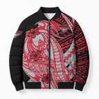 Personalized Essendon Bombers Bomber Puffer Jacket Polynesian Tribal Bomber Pilot Mascot With Hibiscus Floral Art