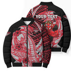 Personalized Essendon Bombers Bomber Puffer Jacket Polynesian Tribal Bomber Pilot Mascot With Hibiscus Floral Art