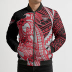 Personalized Essendon Bombers Bomber Puffer Jacket Polynesian Tribal Bomber Pilot Mascot With Hibiscus Floral Art