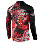 Personalized Essendon Bombers Button Sweatshirt Polynesian Tribal Bomber Pilot Mascot With Hibiscus Floral Art