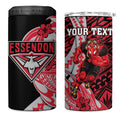Personalized Essendon Bombers 4 in 1 Can Cooler Tumbler Polynesian Tribal Bomber Pilot Mascot With Hibiscus Floral Art