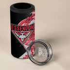 Personalized Essendon Bombers 4 in 1 Can Cooler Tumbler Polynesian Tribal Bomber Pilot Mascot With Hibiscus Floral Art
