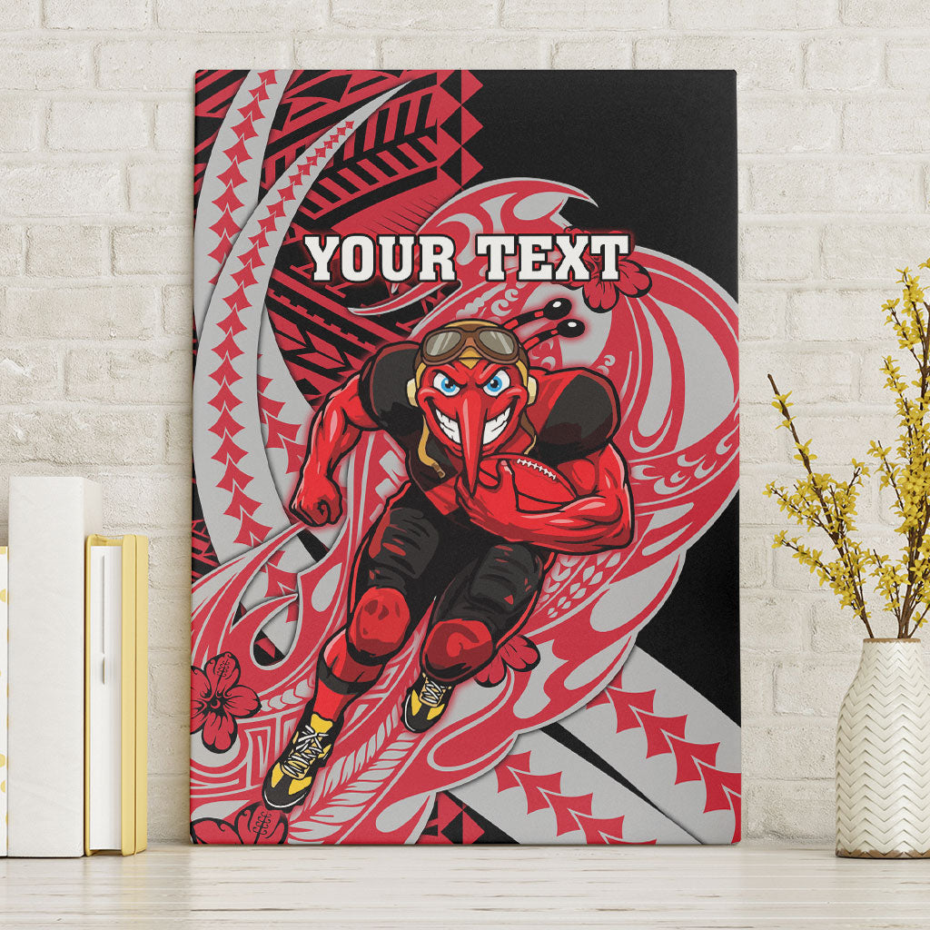 Personalized Essendon Bombers Canvas Wall Art Polynesian Tribal Bomber Pilot Mascot With Hibiscus Floral Art