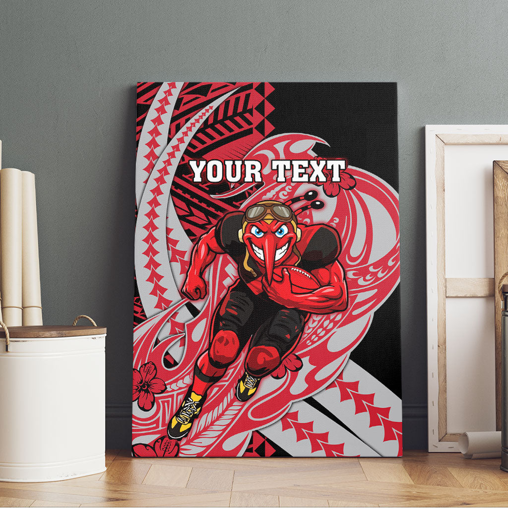 Personalized Essendon Bombers Canvas Wall Art Polynesian Tribal Bomber Pilot Mascot With Hibiscus Floral Art